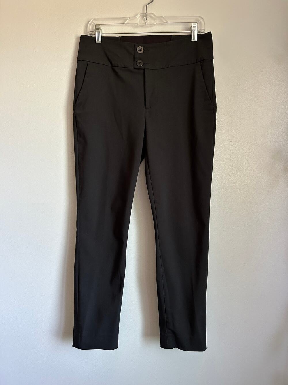 CAbi Black Mid Rise Straight Leg Elastic Waist Stretch Slacks Trousers Size 8